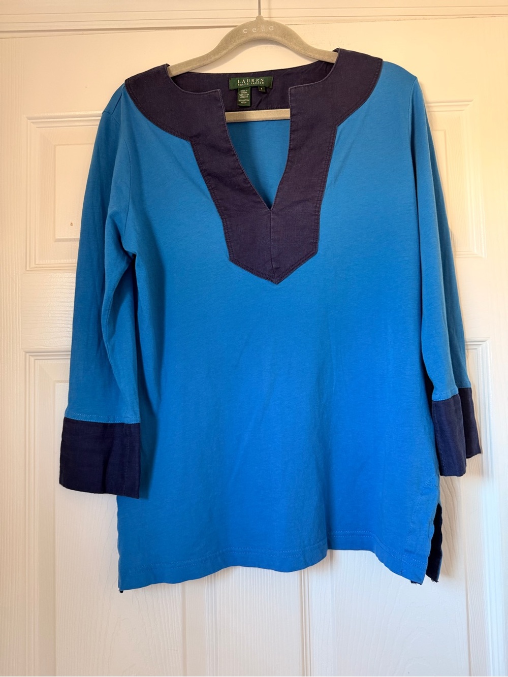 Lauren Ralph Lauren Bright Blue Tunic with Navy Trim